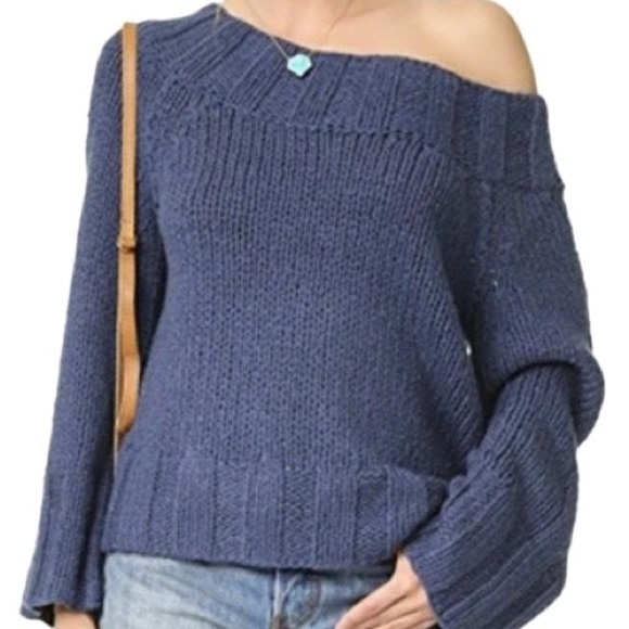 Free People Sweaters - Free People Knit Off the Shoulder Blue Sweater Size M